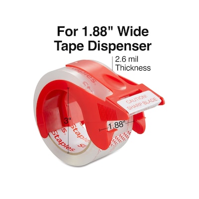 Staples Moving & Storage Packing Tape with Dispenser, 1.88W x 54.6 yds., Clear, 4 Rolls (52529/3168