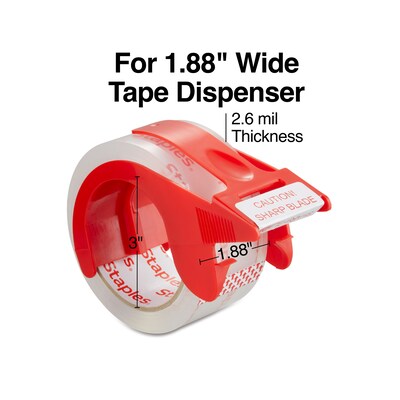 Staples Moving & Storage Packing Tape with Dispenser, 1.88"W x 54.6 yds., Clear, 4 Rolls (52529/31687)