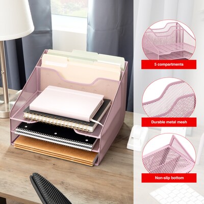 Staples 5-Compartment Metal Mesh Desktop File Organizer, Dusty Pink (ST63828)