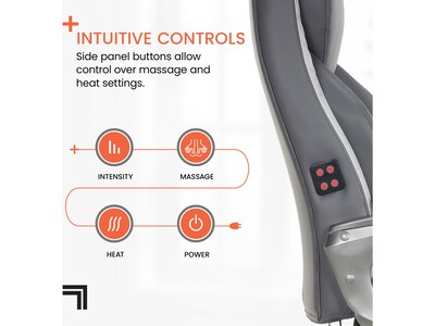 Sharper Image S-600 Active Lumbar Heated Ergonomic Bonded Leather Swivel Executive Massage Chair, Gray (60098-GRY)