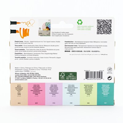 Winsor & Newton Promarker Dual-Tip Brush Alcohol Based Marker, Pastel Tones, 6/Pack (WNX0290125)