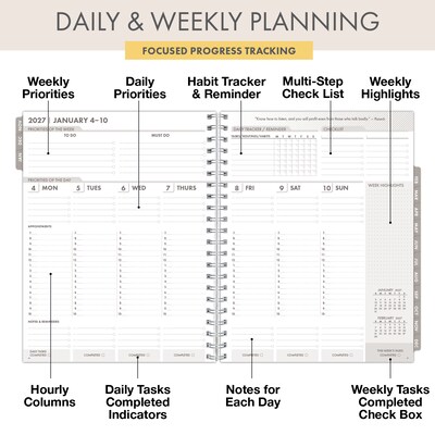 2027 Excello Brands Essential Pro 8.5" x 11" Weekly & Monthly Planner, Black Tree Seasons (ESPRO-CY27-8511-32)
