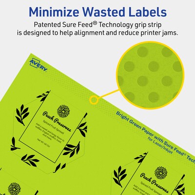 Avery Printable Decorative Edge Multipurpose Labels, 2-1/2" x 2-57/64", Bright Green, 240/Pack (94121)