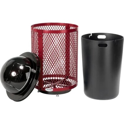Global Industrial Outdoor Diamond Steel Trash Can w/ Dome Lid & Base, 36 Gallon, Red (261948RDD)