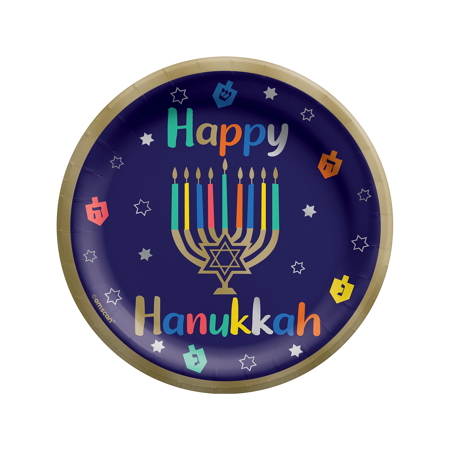 Amscan Hanukkah Joy Round Plate, Multicolor, 20/Set, 3 Sets/Pack (742903)
