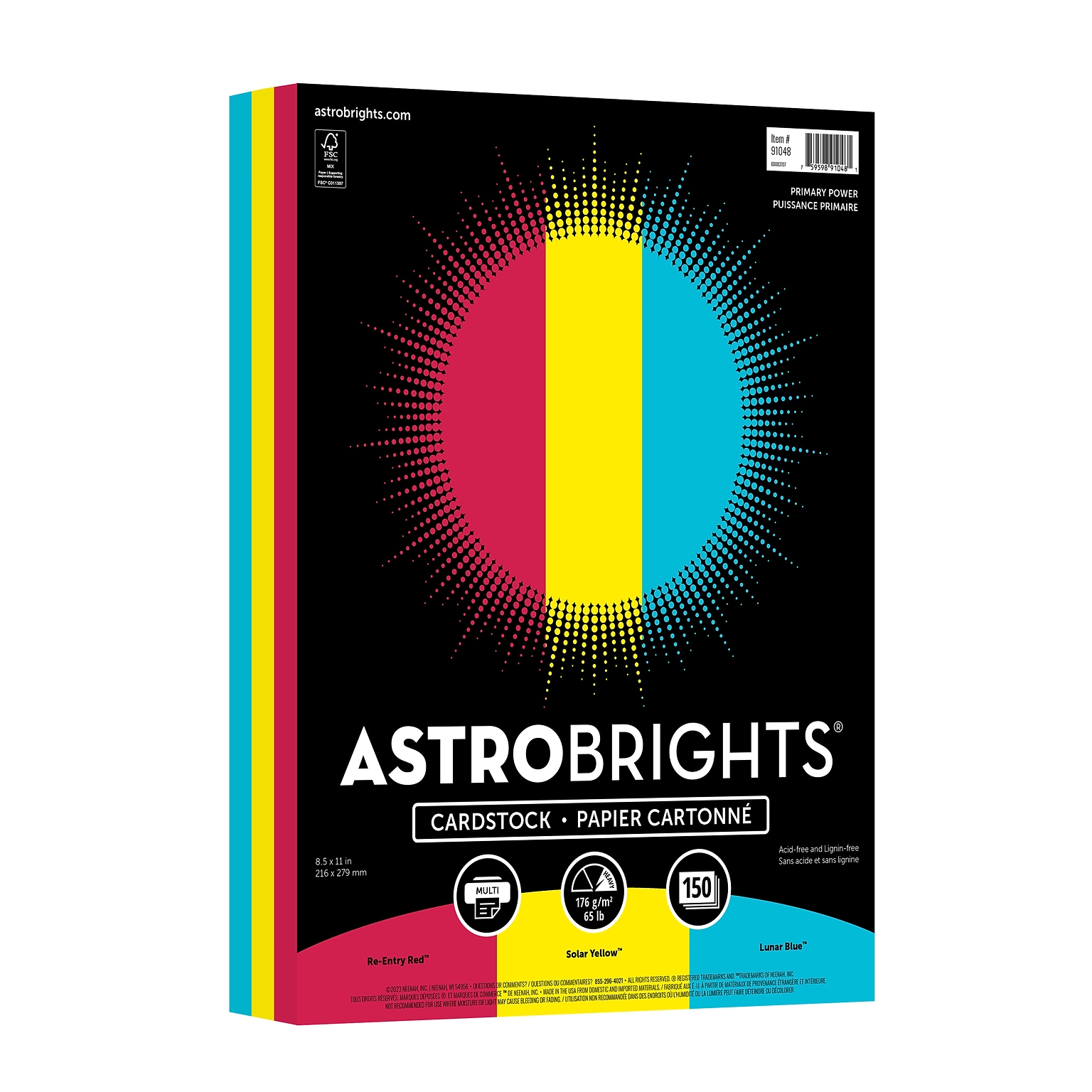 Astrobrights Primary Power 65 lb. Cardstock Paper, 8.5 x 11, Assorted Colors, 150 Sheets/Pack (91048)