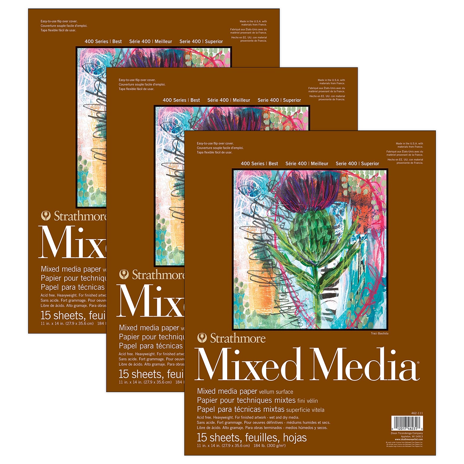 Strathmore 400 Series 11 x 14 Mixed Media Sketch Pad, 15 Sheets/Pad, 3/Bundle (STTP46211103-3)