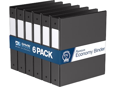 Davis Group Premium Economy 1 1/2 3-Ring Non-View Binders, Black, 6/Pack (2312-01-06)