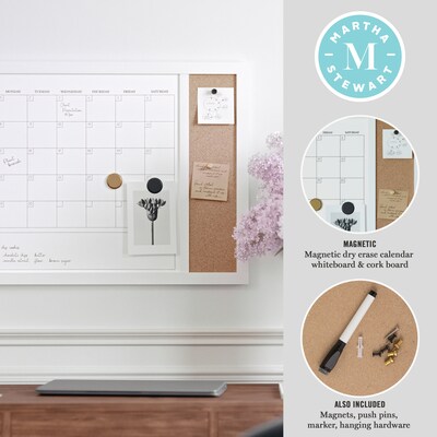 Martha Stewart Everette Magnetic Cork-Dry Erase Monthly Calendar Combo Set, Engineered Wood Frame, 24"x18" (BRPMCO4C14561WT)