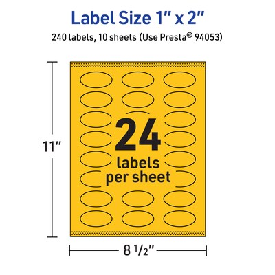 Avery Laser/Inkjet Oval Multipurpose Labels, 1" x 2", Bright Yellow, 240/Pack (94053)