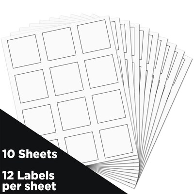JAM Paper Laser/Inkjet Address Labels, 2" x 2", White, 12 Labels/Sheet, 10 Sheets/Pack (367831069)