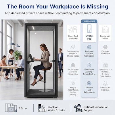 Uncaged Ergonomics Modular Acoustic Office Pod with Ventilation, Lighting and Power, Small, Black (POD-S-Black)