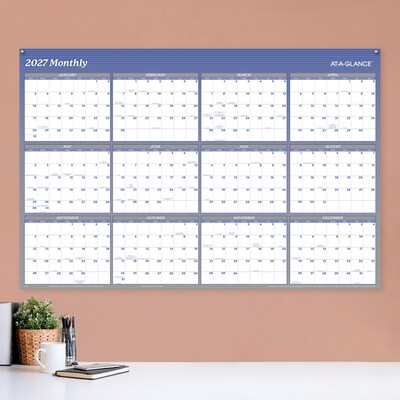 2027 AT-A-GLANCE 48" x 32" Yearly Dry Erase Wall Calendar, Reversible, White/Blue (A1152-27)