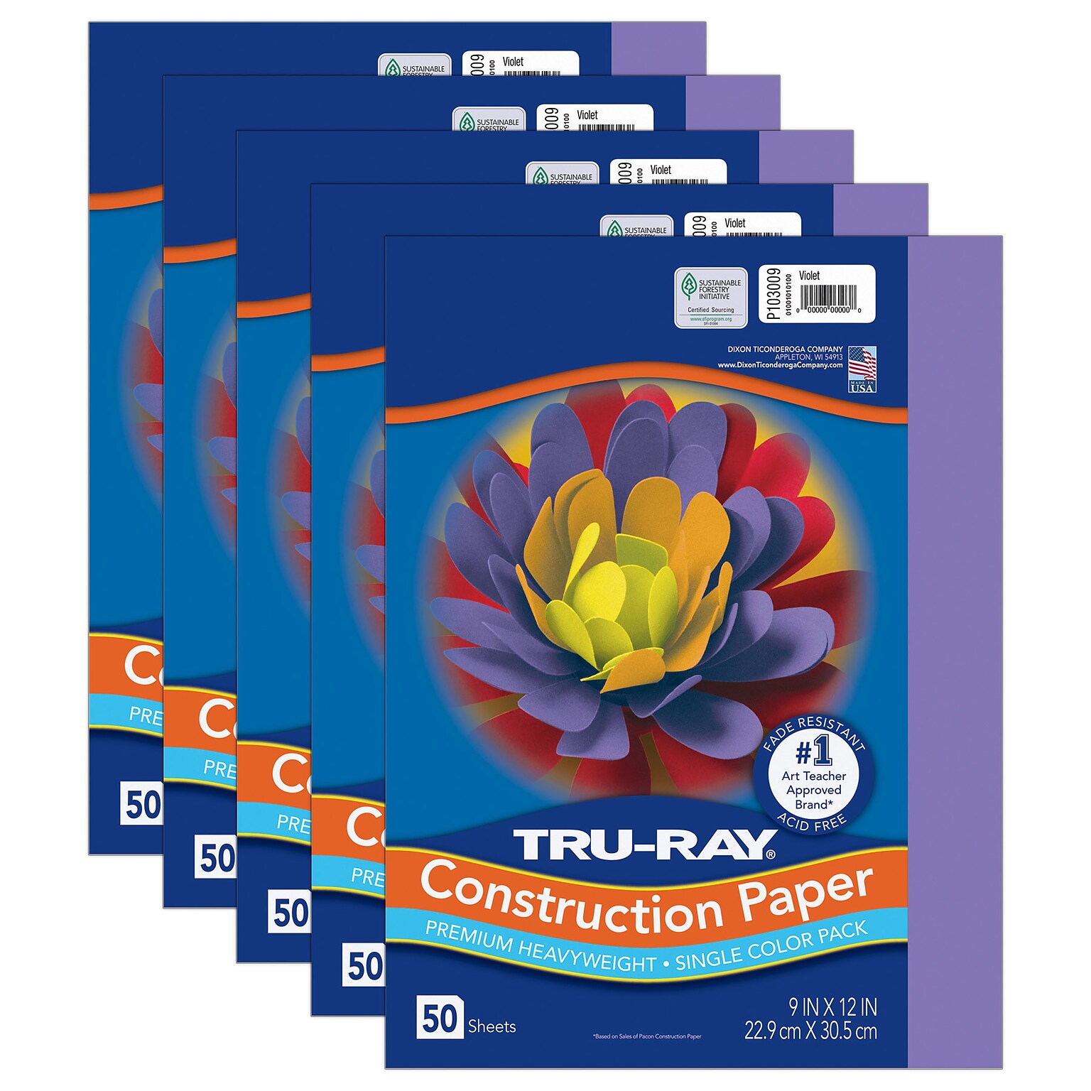 Tru-Ray 9 x 12 Construction Paper, Violet, 50 Sheets/Pack, 5 Packs/Bundle (PAC103009-5)