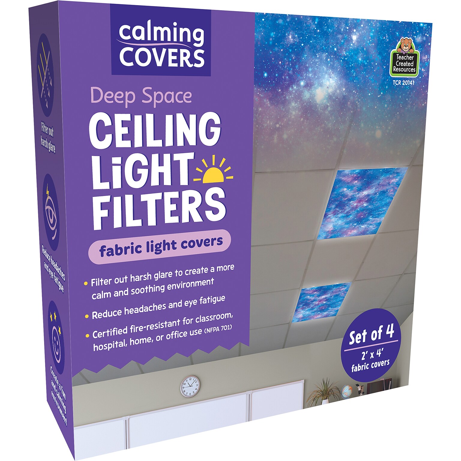 Teacher Created Resources Calming Covers Ceiling Light Filters, 2 x 4, Deep Space, 4/Pack (TCR20141)
