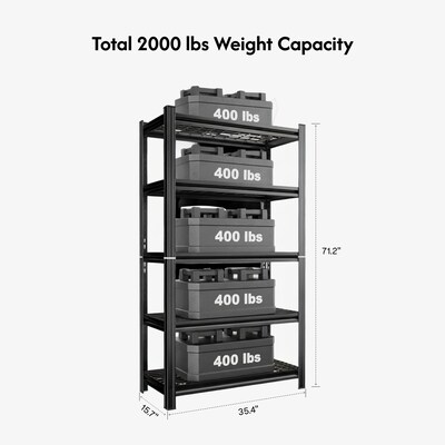FlexiSpot 5-Shelf Metal Storage Rack, 71.2" x 35.4" x 15.7", Black (CJ021-DJ)