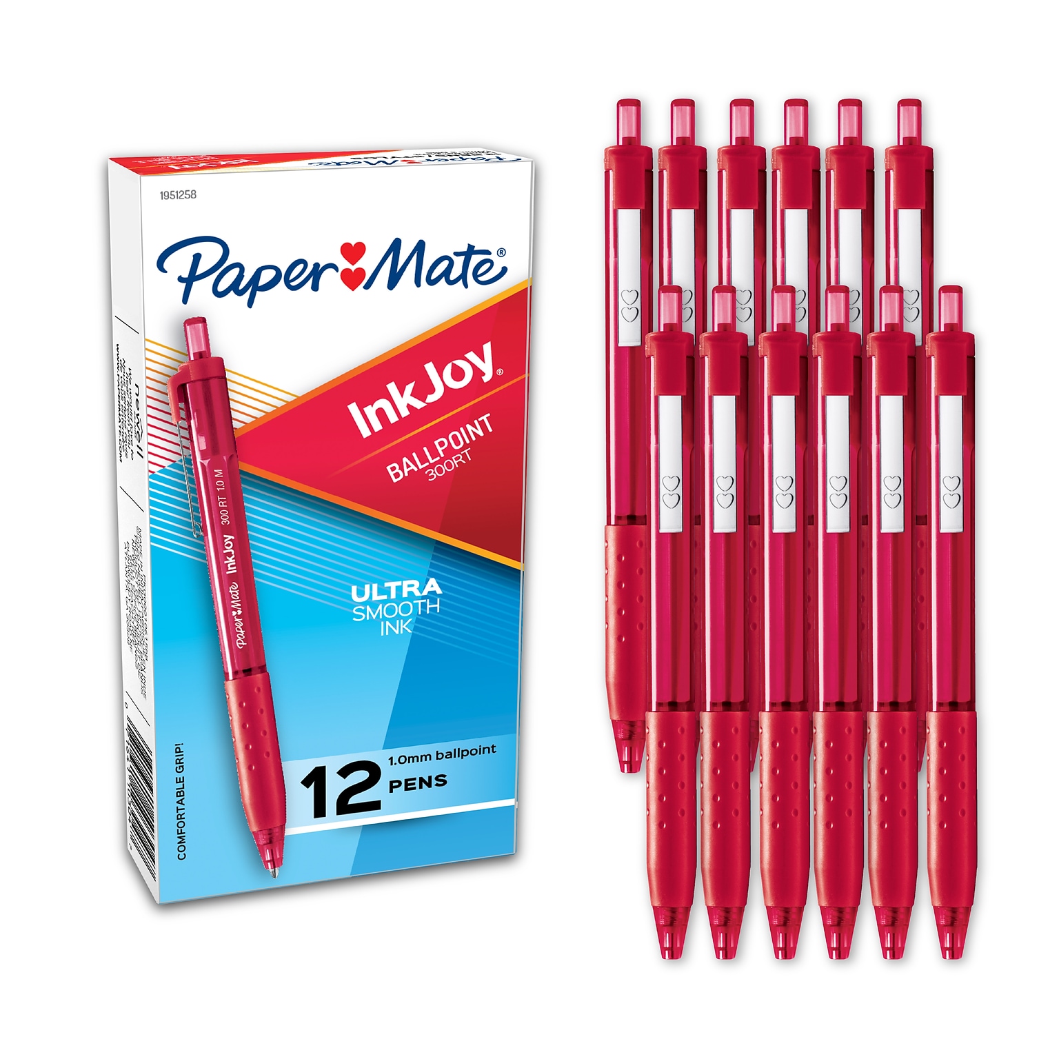 Paper Mate InkJoy 300 RT Retractable Ballpoint Pen, Medium Point, Red Ink, Dozen (1951258)