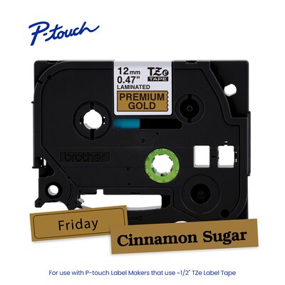 Brother P-touch Premium Glitter Laminated Label Tape, 0.47" x 26.2', Black on Gold (TZePR831)