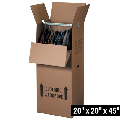 20" x 20" x 45" Heavy Duty Wardrobe Boxes, 48 ECT, Double Wall, 5/Bundle (202045WARD)