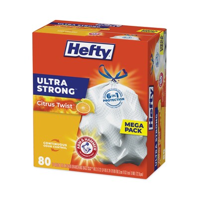 Hefty® Ultra Strong Scented Tall White Kitchen Bags, 13 gal, 0.9 mil, 23.75" x 24.88", White, 80/Box