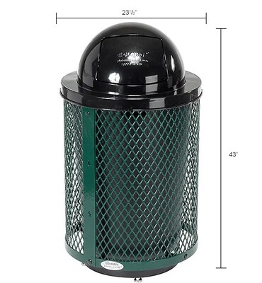 Global Industrial Outdoor Diamond Steel Trash Can w/ Dome Lid & Base, 36 Gallon, Green (261948GND)