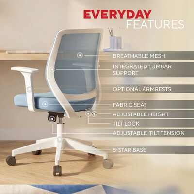 Staples Essentials Ergonomic Fabric Swivel Task Chair, Light Blue (UN60409)