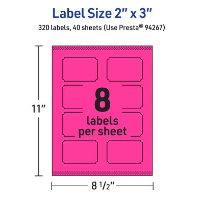 Avery Laser/Inkjet Rectangle Scalloped Multipurpose Labels, 2" x 3", Neon Magenta, 320/Pack (94267)