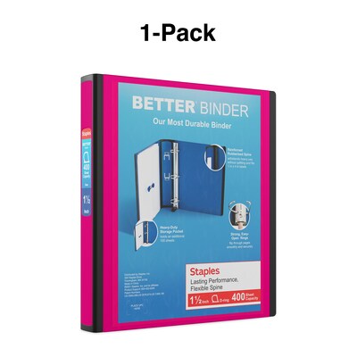 Staples® Better 1-1/2" 3 Ring View Binder with D-Rings, Pink (13569-CC)