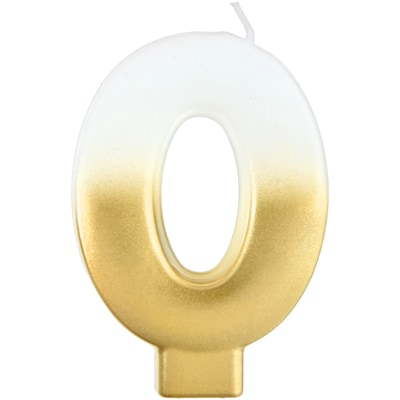 Party City Number 0 Birthday Candle, White/Gold (AM171058)