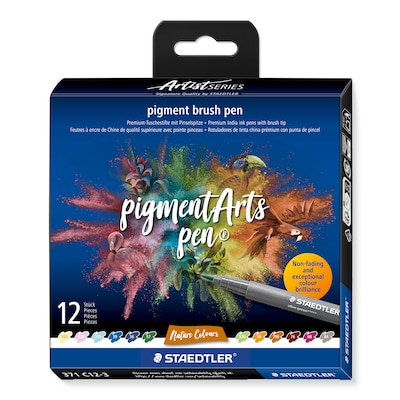 Staedtler Pigment Arts Brush Pens, Assorted Nature Colors, 12/Pack (371 C12-3)