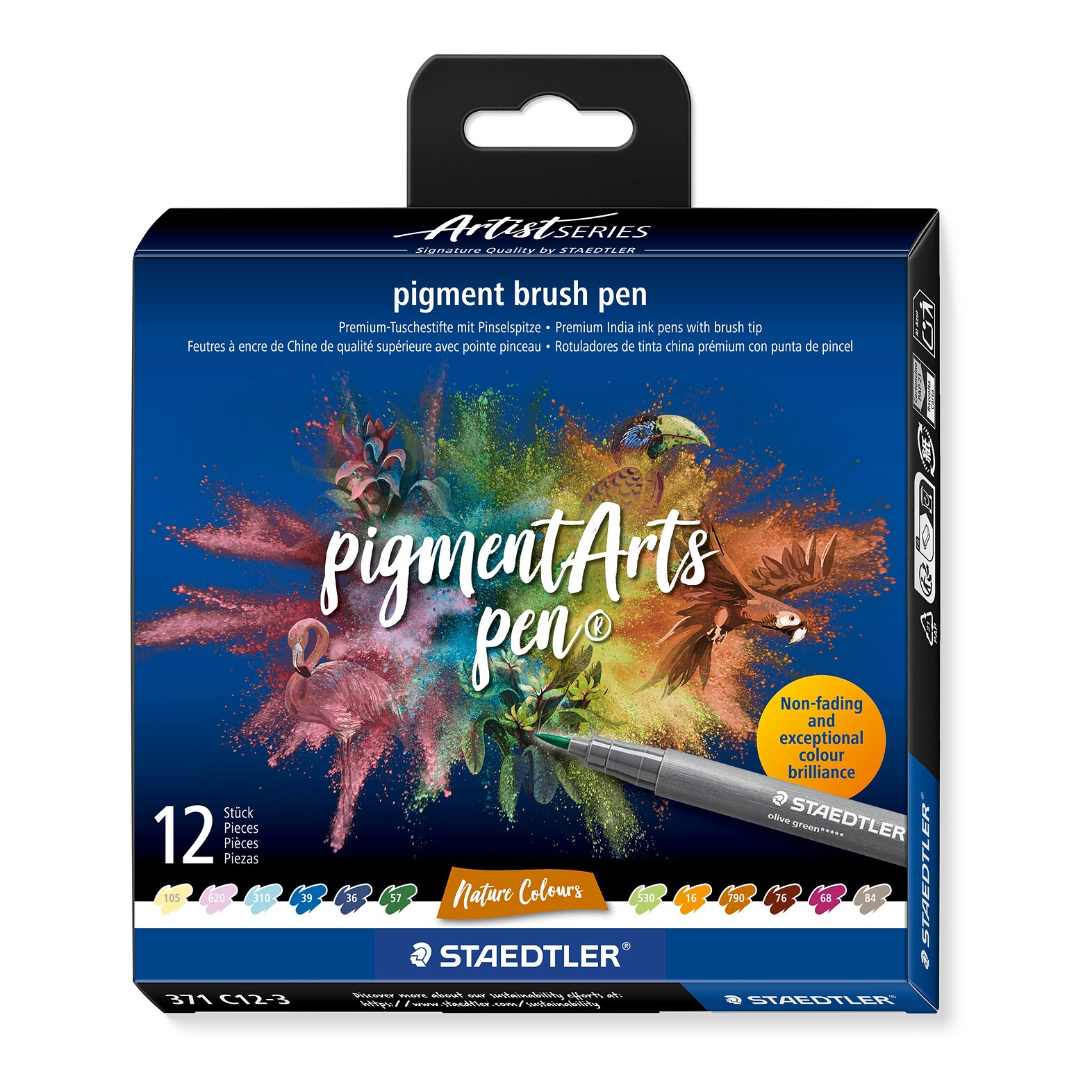 Staedtler Pigment Arts Brush Pens, Assorted Nature Colors, 12/Pack (371 C12-3)