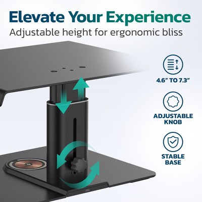Purely S502 Ergonomic Adjustable Monitor Riser & Laptop Docking Station with Wireless Charging, Black (PMS502DS)