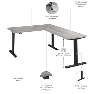 Bush Business Furniture Move 60 Series 60"W L Shaped Adjustable Standing Desk, Platinum Gray (M6SL6078PGBK)