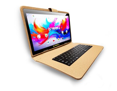 Linsay F10 Series 10.1" Tablet, Wi-Fi, Octa Core, 256GB eMMC, Android 15, with Brown Cloth Keyboard Case, Backpack, & Stylus Pen