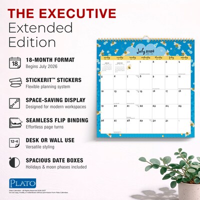 2026-2027 Plato Busy Bees 12" x 12" Academic Monthly Wall Calendar (9798330708215)