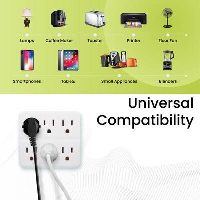 GoGreen Power Wall Tap, 6 Outlet, White, 3/Pack (GG-16000TW)