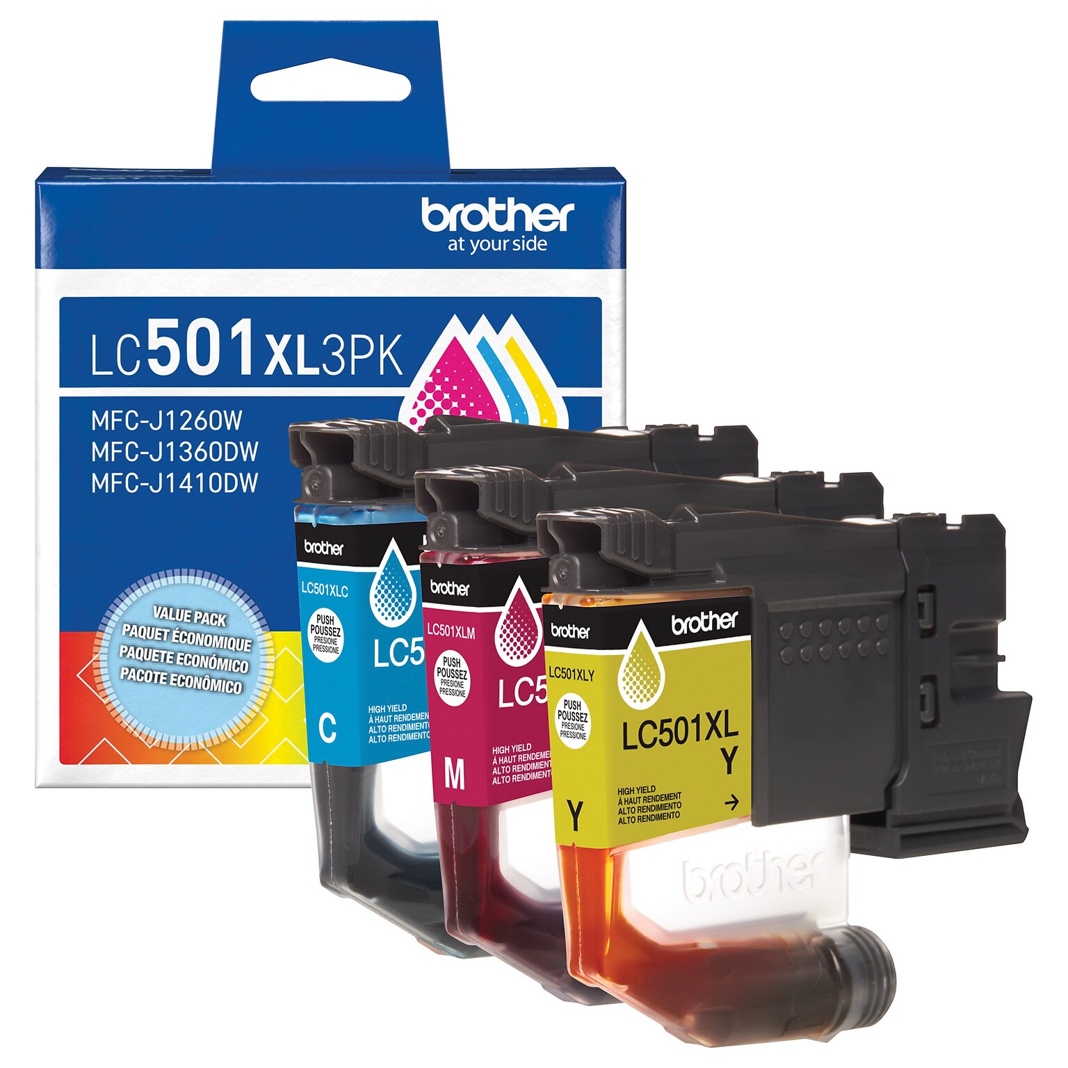 Brother LC501XL Cyan/Magenta/Yellow High Yield Ink Cartridge (LC501XL3PKS)