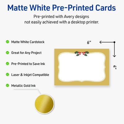 Avery Gold-Metallic Berries Matte Blank Card, White, 20/Pack (S00-FGX)