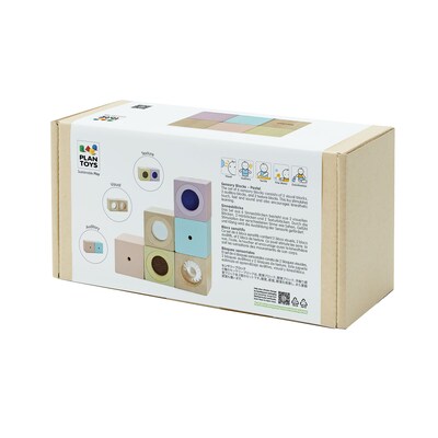Plan Toys Wooden Sensory Blocks, Assorted Colors, 6/Set (PTS5257)