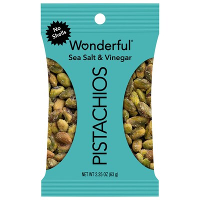 Wonderful Pistachios Sea Salt & Vinegar Pistachios, 2.25 oz., 8 Bags/Box (PAR70033)