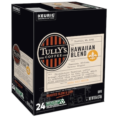 Tully's Hawaiian Blend Coffee Keurig® K-Cup® Pods, Medium Roast, 24/Box (6606)