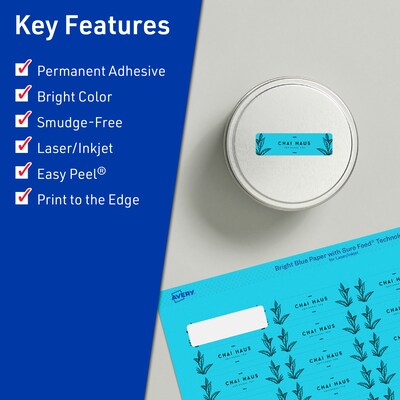 Avery Printable Rectangle Multipurpose Labels, 2/3 x 1-3/4, Bright Blue, 3520/Box (94209)