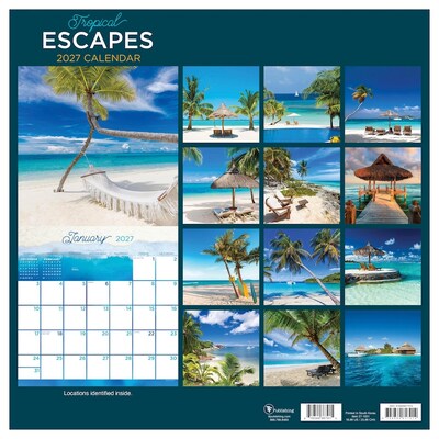 2027 TF Publishing Tropical Escapes 11" x 11" Monthly Wall Calendar, Multicolored (27-1031)