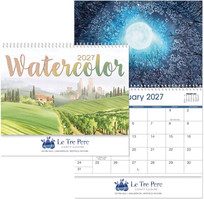Custom Water Color Spiral Wall Calendar