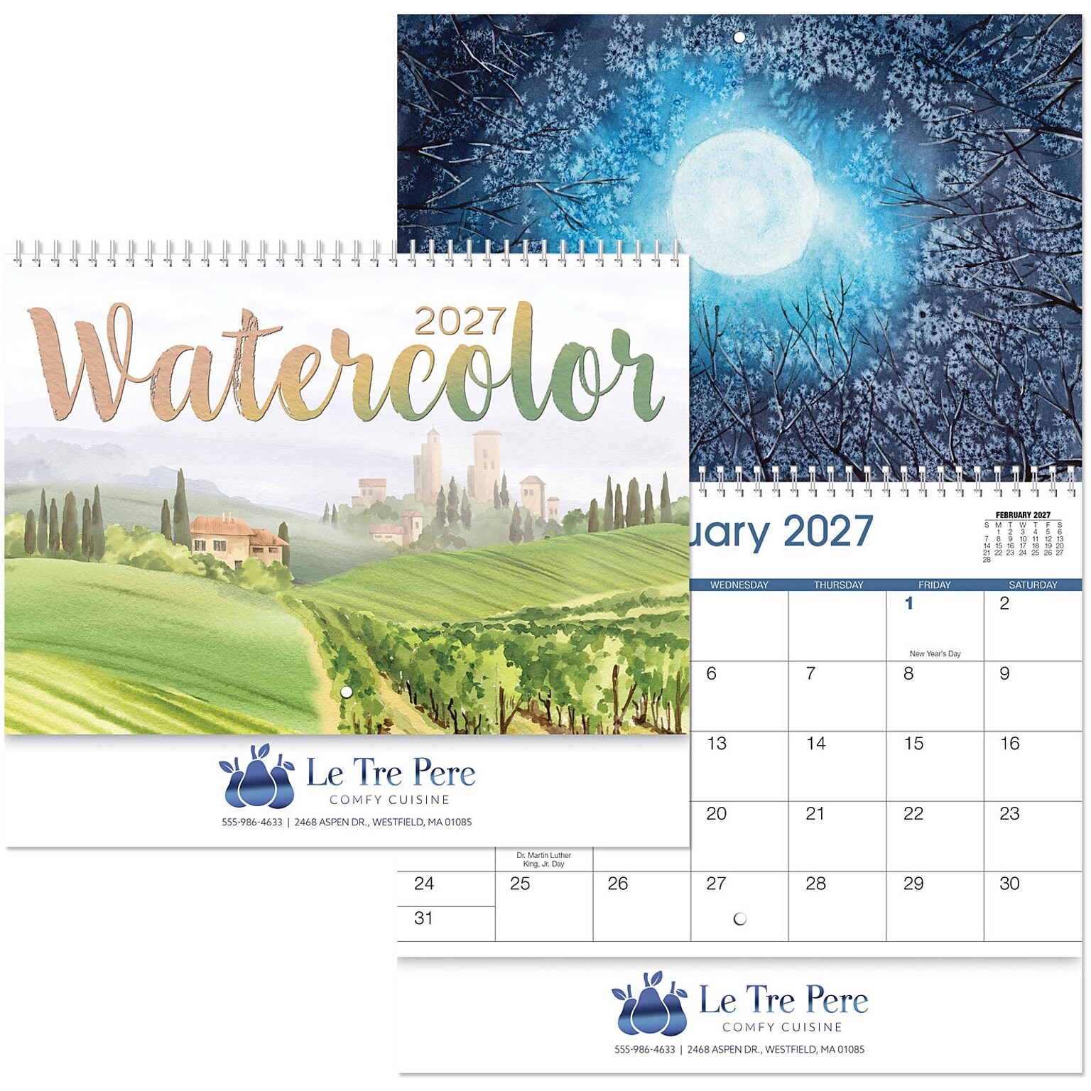 Custom Water Color Spiral Wall Calendar