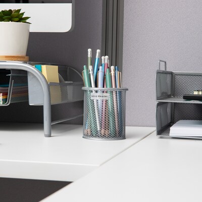 Mind Reader Metal Pen and Accessory Holder Desk Organizer, Silver, 3-Pieces (CLIPMESH3-SIL)