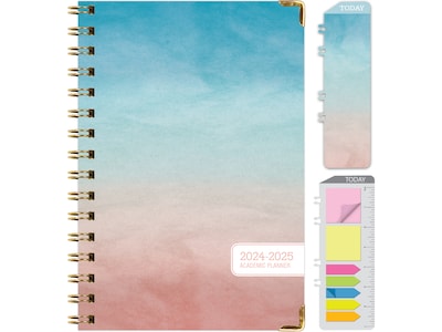 2024-2025 Excello Global Products Blue Pink Gradient 5.5" x 8" Weekly & Monthly Planner, Paper Cover (AY24-38-S)
