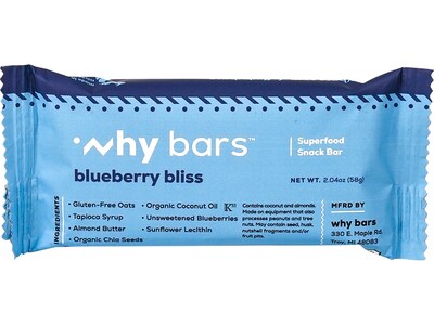 Why Bars Gluten-Free Blueberry Bliss Superfood Energy Bar, 2.04 oz., 12 Bars/Box (WB6)