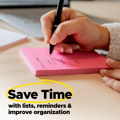 Post-it Sticky Notes, 3 x 3 in., 12 Pads, 100 Sheets/Pad, Canary Yellow, Lined, The Original Post-it Note