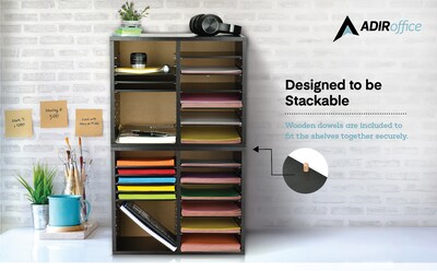 AdirOffice 500 Series 12-Compartment Literature Organizer, 20" x 11.8", Black (500-12-BLK)